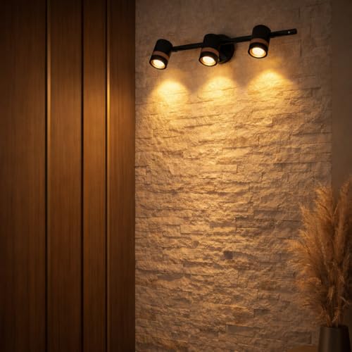 Image of TRIPPING 9watt Warm White Light Color Adjustable 3-Head LED Wall Lamp - Black & Gold Metal Body Focus Spot Light for Dressing Table, Mirror & Accent Walls (43x15x9 cm)