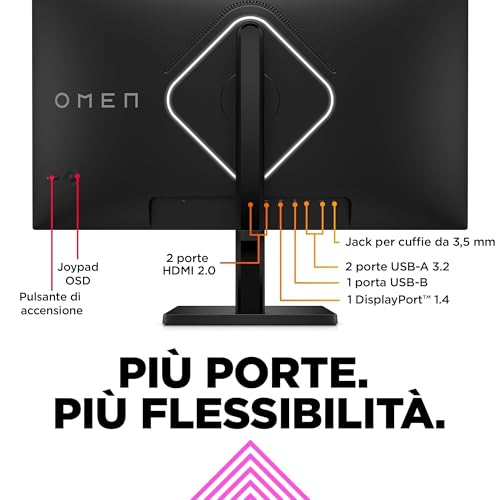 OMEN 27qs Monitor da 27 Pollici, Pannello IPS da 16:9 QHD da 240 Hz, 1 ms, Display HDR 400, Antiriflesso, 400 Nits, AMD FreeSync, NVIDIA G-SYNC, VESA 100x100 mm, HDMI 2.0, USB-A e B - Monitor - Immagine 5