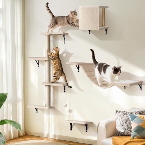 Eukue Kletterwand Katzen Set,Katzen Wandelemente für Kleine bis Mittelgroße Katze,10-teilig Katzenbaum Wand mit Kratzbaum, Katzenhaus,...