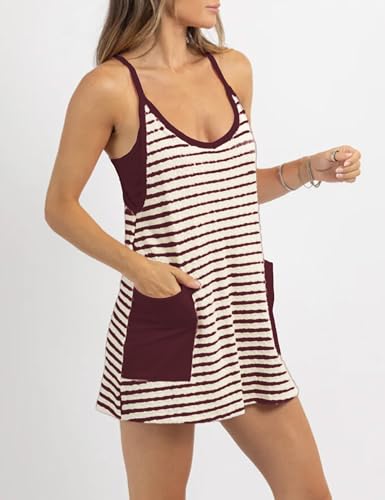 Image of Womens Athletic Sundress with Built-in Shorts Golf Tennis Romper | Sleeveless Mini Spaghetti Strap dress Functional side pockets tummy-friendly fit casual beach vacation