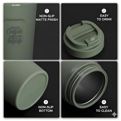 Image of SMAX 450ML Travel Coffee Mug with Lid | Reusable Leak Proof Tea & Coffee Cup for Office, Car & Travel | Portable Vacuum Tumbler for Hot & Cold Drinks | Green