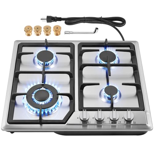 Alemania Estufa de gas de 24 pulgadas con 4 quemadores, estufa convertible NG/LPG para cocina, estante de hierro fundido, estufa de acero inoxidable con enchufe
