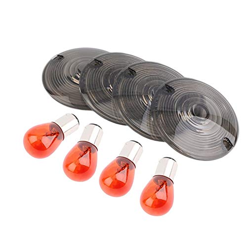 Emily 4pcs Smoke Turn Signal Light Lens Cover & Bulb Touring Road King Smoke