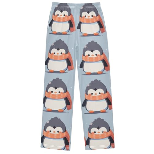 Boy's Pants Cute Penguin Scarf Jogger Pants Elastic Waist Long Bottoms Trousers with Pockets 6-14 Years
