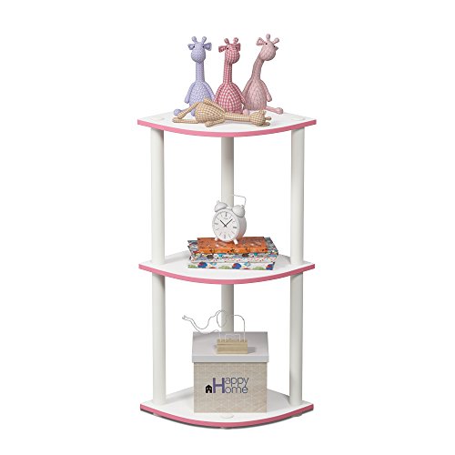 Furinno Turn-N-Tube 3-Tier Reversible Corner Display Rack Multipurpose Shelving Unit, Pink/White #TOP4
