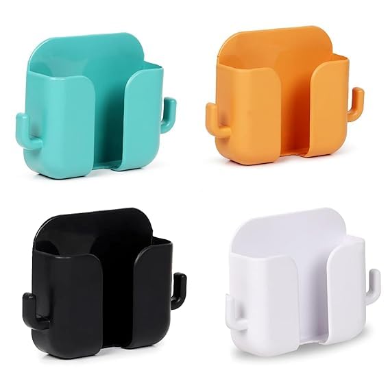 Wall Mount Phone Holder, Mobile Charging Stand with 2 Hooks, Pack of 4, Multiple Colors, ABS Material, 13.5x11x9 cm-image-48