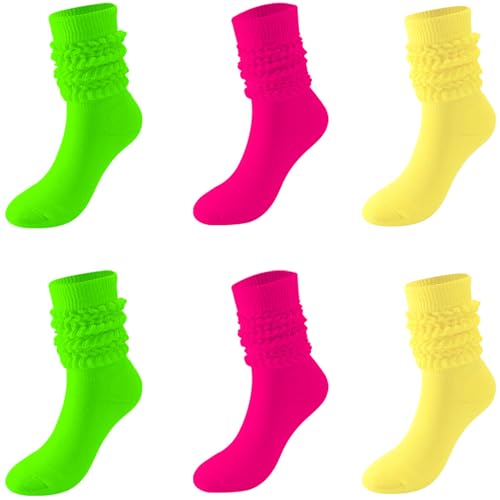 MAGIDOVE 3 Pairs Slouch Socks for Women Assorted Colors Slouch Socks 80s Accessories Set4