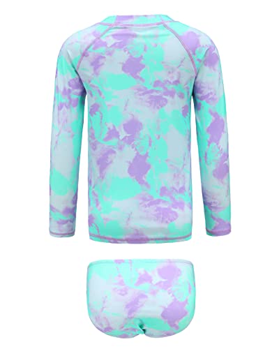 Image of Aisyee Girls Long Sleeve Rash Guard Set Two Piece Swimsuits Tie Dye Bathing Suits for Kids UPF 50+ Swim Shirts