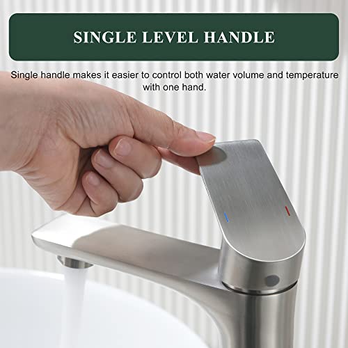 Tonny Bathroom Vessel Sink Faucet Brushed Nickel, Stainless Steel Tall Bathroom Faucet For Vessel Sink One Hole, Single Handle Lavatory Vanity Faucet With Metal Pop Up Drain & Water Supply Hoses #TOP3
