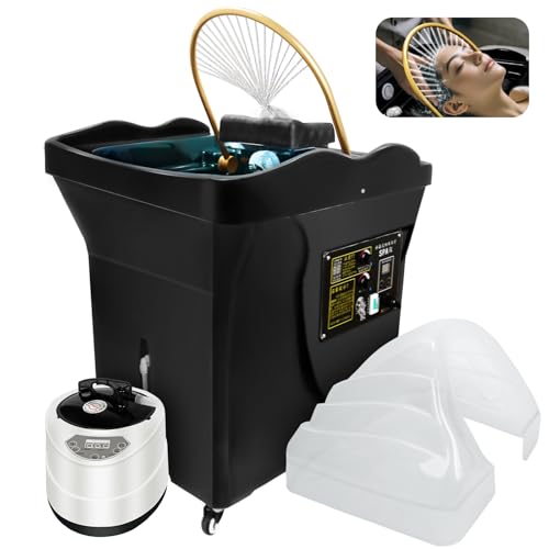 Japanese Head Spa Equipment, Support Water Storage and Preheating, Water Circulation Head Spa Equipment with Fumigation & Light Therapy Function, Dual Heating System, All-in-one Shampooer (Black)