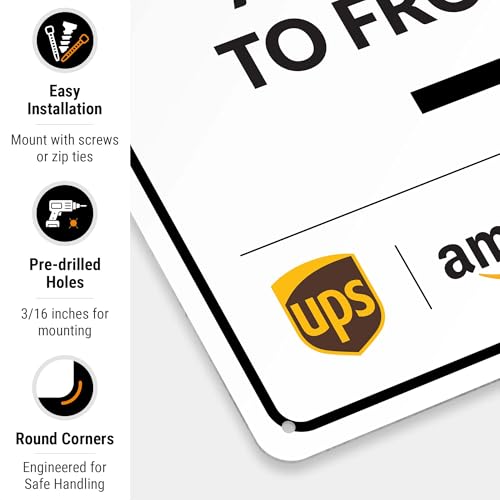 Image of Package Delivery Sign, Delivery Instructions Deliver All Package to Front Door Right Arrow Sign, 10x14 Inches, Rust Free .040 Aluminum, Fade Resistant, Made in USA