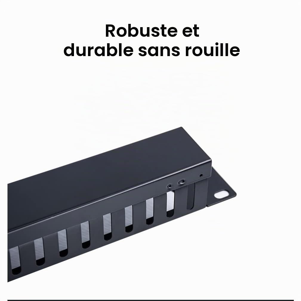 Rack de Gestion de câbles 1U avec vis de Montage, Organiseur de câbles en métal à 24 emplacements/48 Ports avec Couvercle