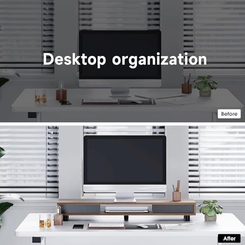 Image of Fenge Dual Monitor Stand, 42.5inch Long Monitor Stands Riser for 2 Monitors, Glass Sliding Door with Storage Organizer Stand for Desk, 2 Tier Desk Shelf for Laptop, Pc, Printer, Computer, TV