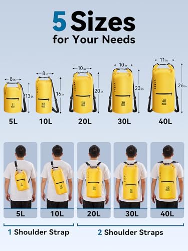 Bolsa seca impermeable HEETA con funda para teléfono, pack con bolsa seca mejorada con bolsillo con cremallera para mujer y hombre, mochila ligera roll-top para kayak, navegación y camping (Amarillo 5L) miniatura 7