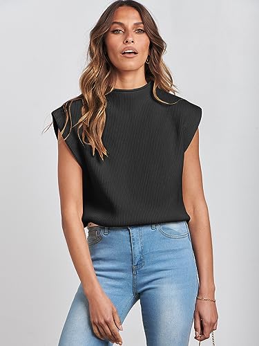 Anrabess Women'S Mock Neck Sleeveless Sweater Vest Casual Cap Sleeve Knit Pullover Tank Tops 2024 Fall Summer Clothes Black-Xl thumb #7