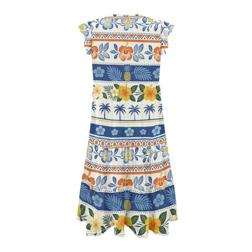 Image of Women's Casual Ruffle Sleeve Dress V Neck Pullover Dress Flowy A-Line Pleated Lightweight Dress with Pockets