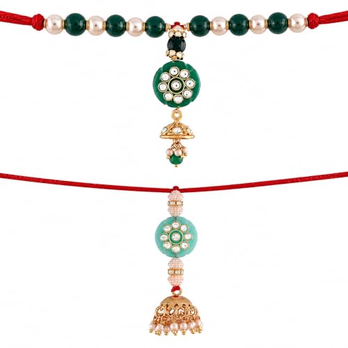 Image of I Jewels Womens Pearl Lumba Rakshabandhan Bracelet For Bhabhi /Sister