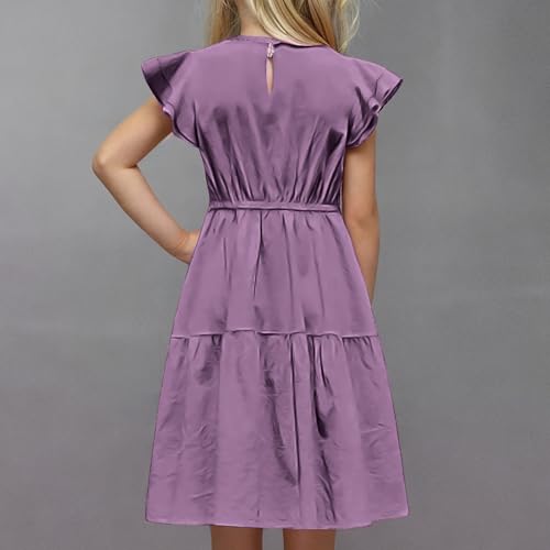 Girls Cotton Gauze Dresses Flutter Sleeve Tiered A Line Dress Summer Casual Round Neck Cinched Waist Sundress3