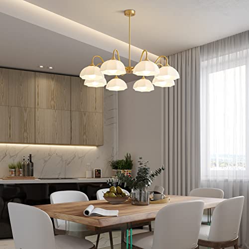 Image of Nordic Retro Gold Sputnik Chandelier 8 Light Semi Flush Mount Chandelier Minimalist Style Pendant Light for Kitchen Island Bedroom