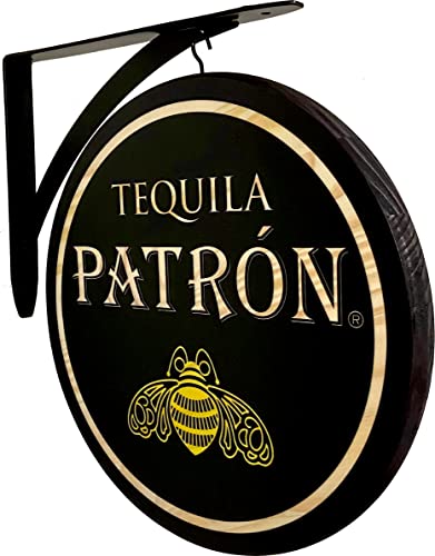 Patron Tequila Double Sided Bar Sign, Black, Yellow, natural