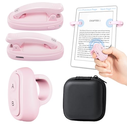 Image of [2 Clips] Finger Ring Kindle Page Turner Remote Control for Paperwhite: Rechargeable Wireless Clicker for Reading on Bed for iPhone Android iPad, Camera Shutter & Video Record Accessories (Pink)