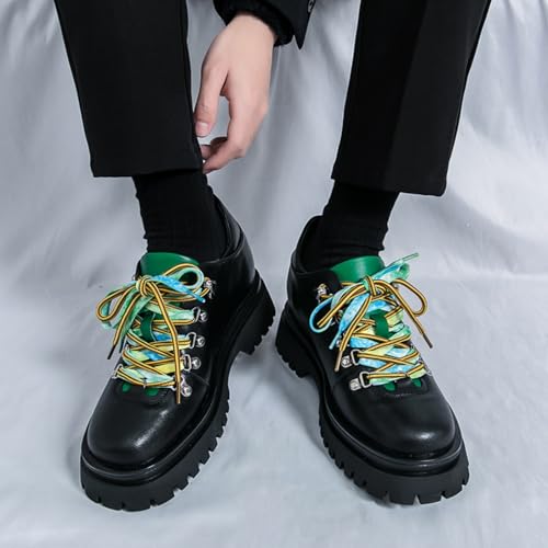 Men's Round - Toe Loafers and Oxford Shoes with 8 CM Inner Heightening, Cool Lacing Design, Stylish Thick - Sole. Ideal for Casual and Semi - Formal Occasions.2