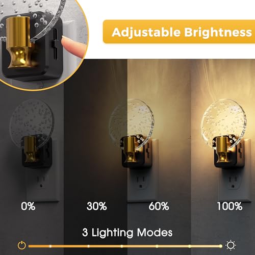 Image of L LOHAS LED Night Lights Plug into Wall, Dusk to Dawn Sensor, 3000K Soft White LED, 180 Rotating Acrylic Bubble Nightlight, 0-100lm Adjustable Brightness, for Bedroom, Bathroom, Hallway