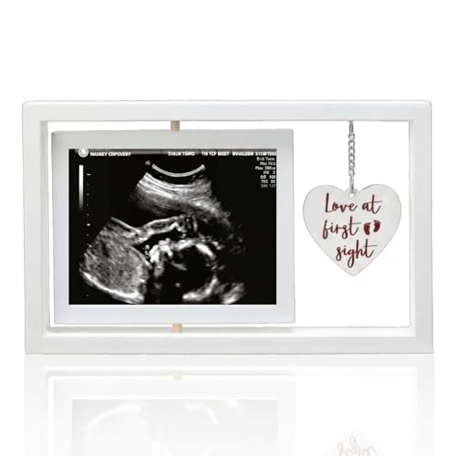 BrightRow Ultrasound Picture Frames Love at First Sight Sonogram Picture Frame Rustic Gender Reveal Decorations Neutral Ultrasound 4x3 Photo Insert for Expecting Parents Pregnancy New Mom Gift