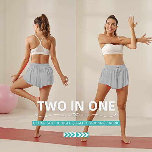 Image of Flowy Athletic Shorts for Women Running Tennis Butterfly Shorts Girls 2-in-1 Double Layer Quick-Drying Comfy Shorts