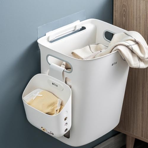 Stgbcst Kleiner Kunststoff-Hängekorb mit Haken,Platzsparender Stapelbarer Kleiner Hängekorb,Aufhängen mit Haken Ablaufloch, Pflanzkübel Zum Aufhängen für Badezimmer, Küche, Schlafsaal (weiß klein)