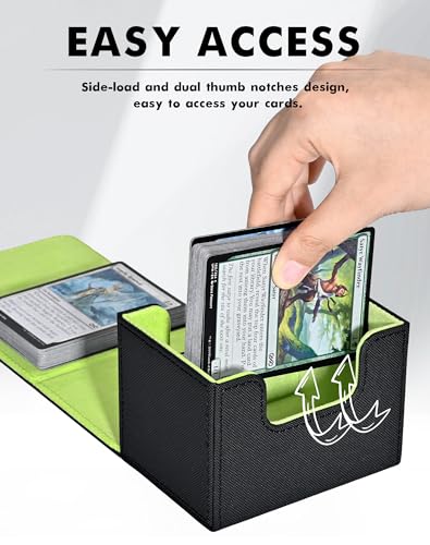 Image of ZLCA Card Deck Box for Trading Cards, MTG Commander Deck Box Holds 120+ Single Sleeved, Leather Magnetic Card Storage Case Fits for TCG CCG Magic(Black& Green)