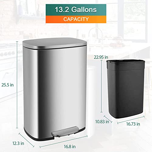 Caneca de basura rectangular de acero inoxidable 13.2 galones miniatura 3