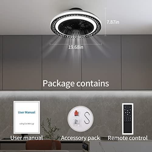 Xuande Ceiling Fans With Lights And Remote Quiet, 20" Enclosed Ceiling Fans With Lights Modern Low Profile Dc Motor 6 Gear Wind Speeds 3 Colors Stepless Dimming For Bedroom, Kitchen, Living Room #TOP7