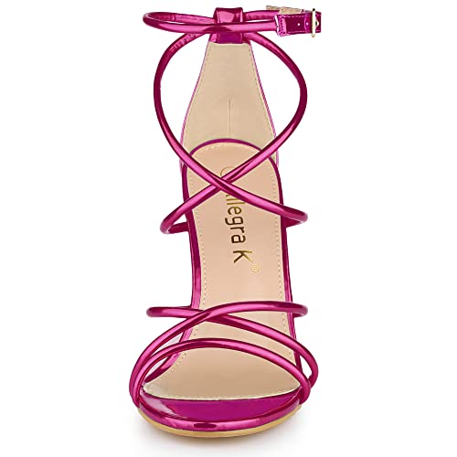 Allegra K Women's Open Toe Strappy Straps Stiletto Heel Hot Pink Sandals 7 M US2