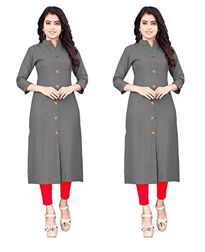 Image of NATEK Women's Cotton Straight Plain Kurtis Combo Pack of 2