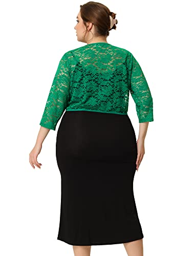 Image of Agnes Orinda Plus Size Bolero Shrugs for Women Cardigans Lightweight 3 /4 Sleeve Floral Lace Sheer Cardigan 1X Green