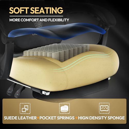 Image of Dowinx Gaming Chair with Heated Massage Lumbar Support,Big and Tall Fabric Gaming Chairs for Adults with Footrest, Ergonomic Computer Game Chair with Poket Spring Cushions, 350lbs, Black and White