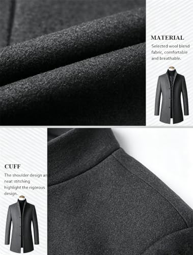 Image of FTCayanz Mens Trench Coat Wool Blend Single Breasted Overcoat | Stand Collar, Fall Slim Fit Top Coat, Winter Warm Coats for Men, Business Work Formal Casual Jacket, Daily Outwear