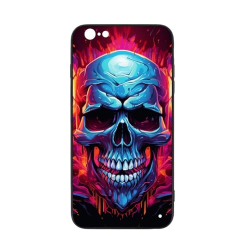 CRIVOTA for iPhone 6/6S Case - All-New Colorful Skull Design, Glass Back + TPU Inner Shell, Bare-Hand Feel, Military-Grade Dual Protection, Extreme Slimness, Cell Phone Cases for Men Women