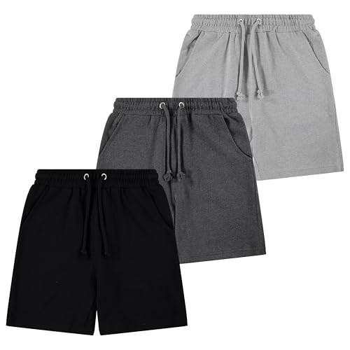 Boys’ 3-Pack French Terry Cotton Shorts – Soft Pull-On Activewear Shorts with Drawstring Waist & Pockets