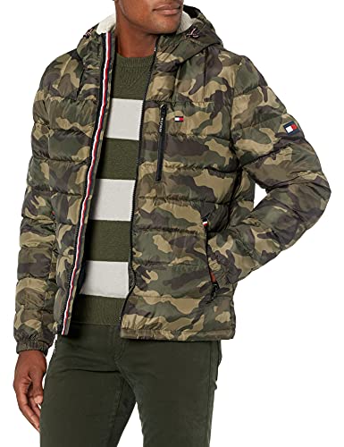 Image of Tommy Hilfiger Men's Midweight Sherpa Lined Hooded Water Resistant Puffer Jacket