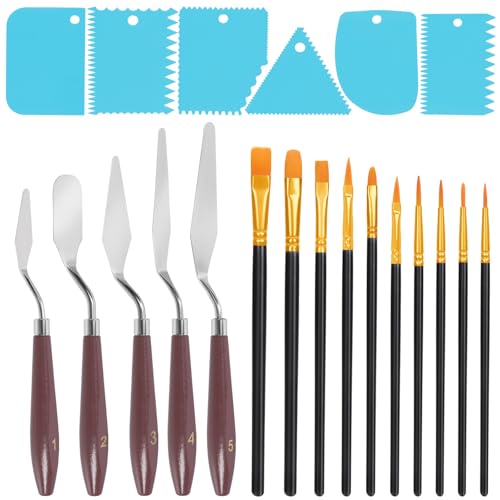 Rustark Kit de spatules à modeler avec palette, couteau et couteau à racler, kit d'outils de peinture pour peinture à l'huile gouache (bleu)