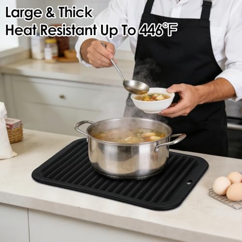 Image of 2 Pcs Silicone Trivets Black 16'' X 12'' Nonslip and Heat Resistant Hot Pads Trivets for Hot Pots and Pans Hot Pads for Kitchen(Black)
