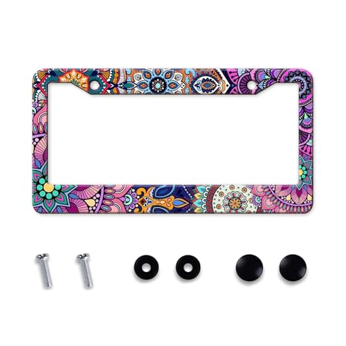 Soporte de matrícula de mandala floral para personalizar tu coche con estilo bohemio