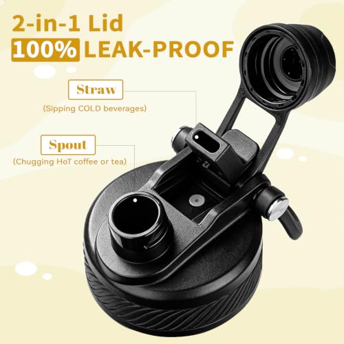Image of 32 oz Insulated Water Bottle with Leak-proof 2-in-1 Straw and Spout Lid,Stainless Steel Sports Water Bottle with Handle,Double Wall Vacuum Metal Water Flask for Travel Camping School(Yellow,1)