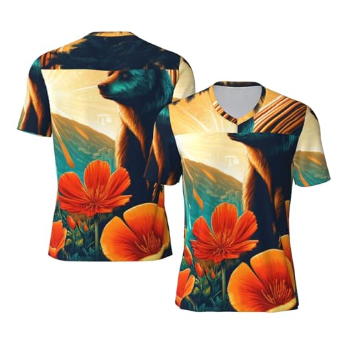 Stylish Athletic Sports Jersey California-Poppies-Bear Men's Rugby Jersey Medium Black