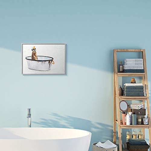 Image of 'Meerkat Bubble Bath Vintage White Tin Tub'| Framed Giclee Art | Stupell Industries | Gray, 20 x 16 Inches, Easy to Hang and Sturdy, Made in USA, by Jennifer Redstreake