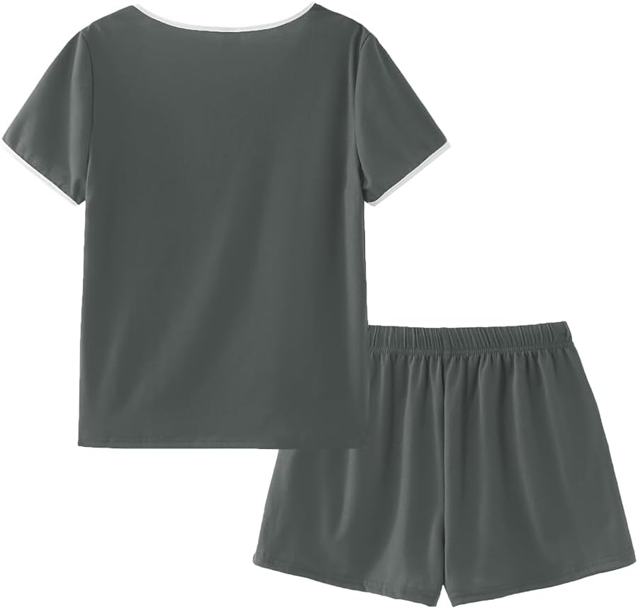 YIJIU Womens Pajamas Sets 2 Piece Soft Short Sleeve Round Neck Tops and Shorts Sleepwear Lounge Set with Pockets - Image 3