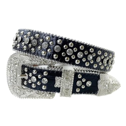 Adhdyuud Women Punk Rock Belts Letter Rhinestone Bling Buckle PU Waist Belt Vintage Men Jean Waistband