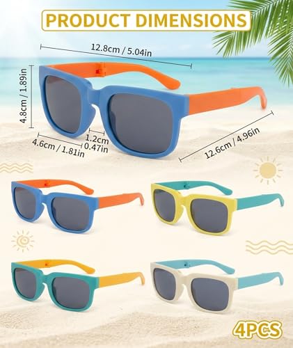 Image of 4 PCS Kids Sunglasses for Boys, Kids Goggles for Boys, Foldable UV Protection Eyewear, Multi-Color Set with Blue Yellow Green White Options, Outdoor Activities Accessory, Durable Flexible Frame Design